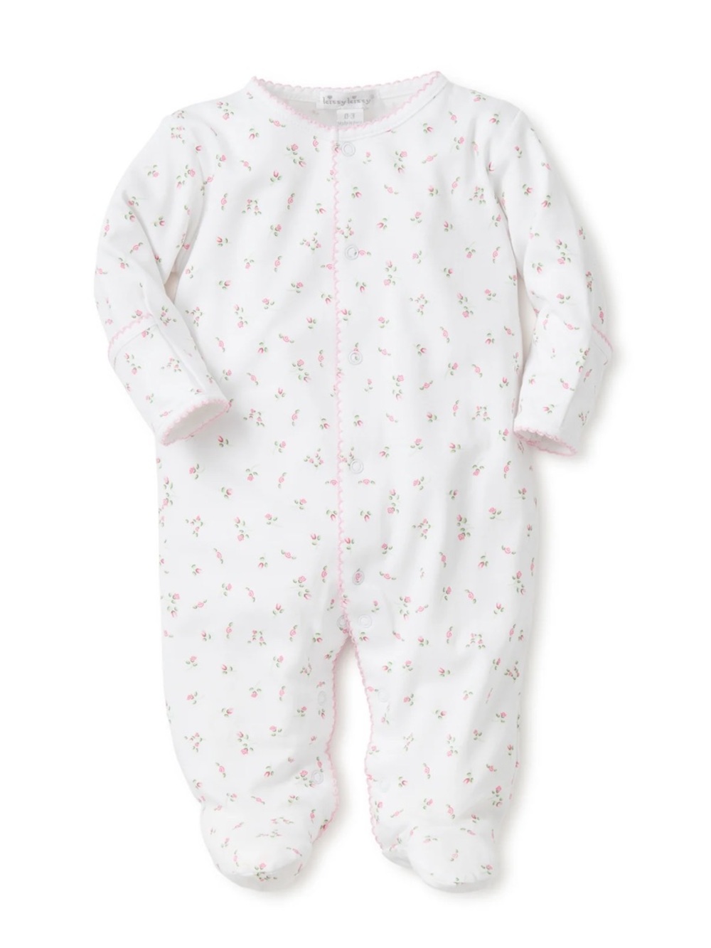 Kissy Kissy White Footie One-Piece with Pink Rose Print